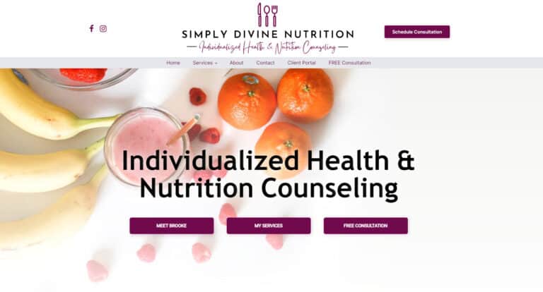 Simply living nutrition website design.