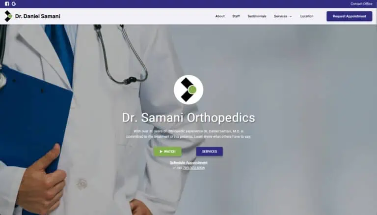 Dr samantha orthopaedics website design.