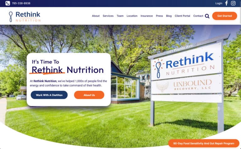 A website design for rethink nutrition.