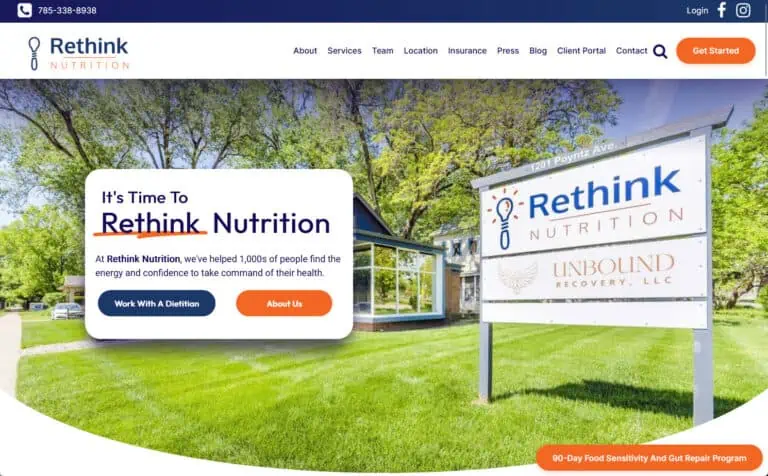 A website design for rethink nutrition.