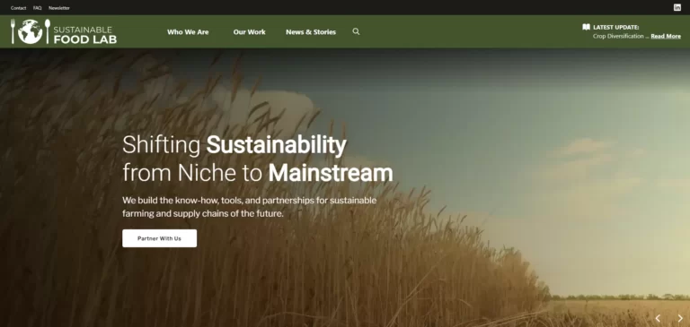 The homepage of a website with the title shifting sustainability from nutrients to mainstream.