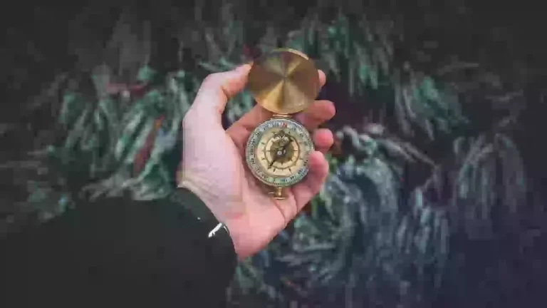 Hand holding vintage compass outdoors.