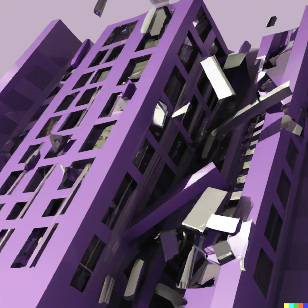 Abstract purple shattered building illustration.